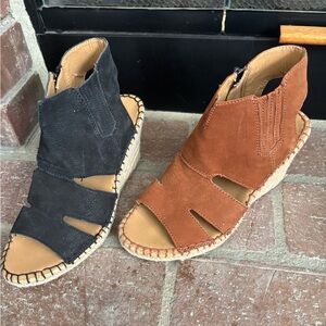 Franco Sarto leather suede Stylish Black and Brown Women's Sandals wedge 6